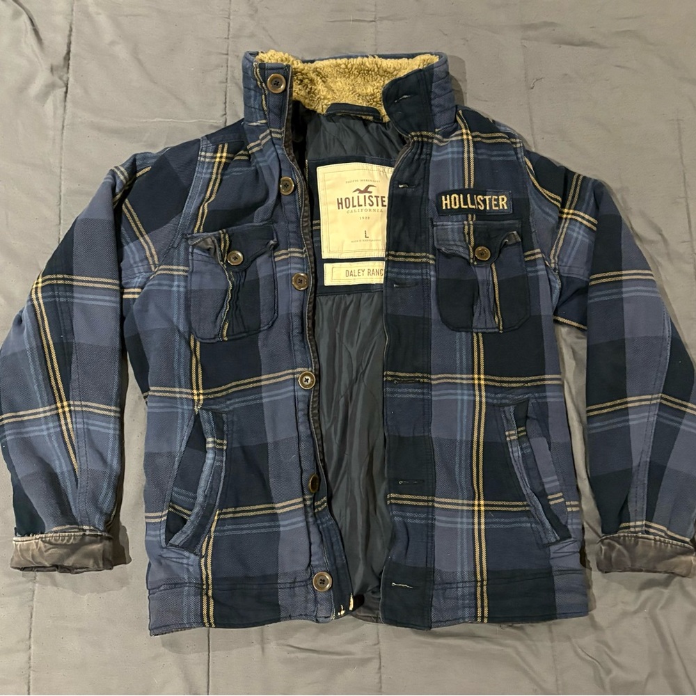 Hollister Blue and Yellow Puffer Jacket
